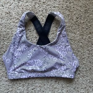 purple floral fabletics sports bra